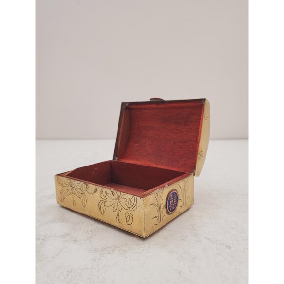 Vintage brass Wood Lined Humidor Small Storage Box Stash Box Trinket Box Retro - Picture 10 of 10